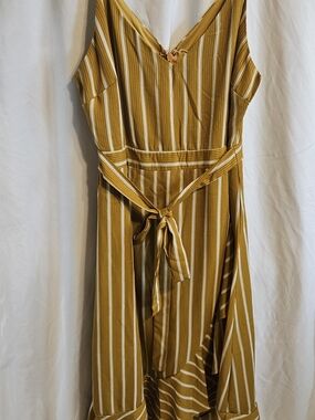 Blu Pepper- Women's Mustard Yellow Striped Midi Dress SIZE S